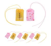 BESPORTBLE 8 Sets Traditional Japanese Omamori Amulet with PVC Case Handmade Brocade Charms for Health Wealth and Luck with Crystals and Flowers for Feng Shui Protection and Fortune
