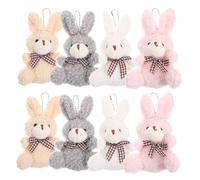 BESPORTBLE 8pcs Bunny Pendant Keychain Soft Plush Rabbit Charms with Bowtie Sitting Design in Pink White Gray Brown Mini Decorative Ornaments for Easter Christmas Valentine S Day Birthday