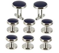 BESPORTBLE 8pcs Men's Round Cufflinks and Tuxedo Shirt Studs Set for French Cuff Shirts Scratch Resistant Enamel Finish Comfortable Fit for Weddings Business Formal Events