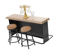 BESPORTBLE 8pcs Miniature Bar Set with Wine Bottles and Glasses Holder Dollhouse Accessories Includes Cup Rack Bar Counter Stools for Creative Play and Home Decoration