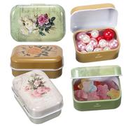 BESPORTBLE 8pcs Small Boxes for Earrings Vintage Mini Flower Tinplate Storage Case with Lid Small Metal Tin Protects Trinkets and Treasures for Jewellery Organizing Random Style