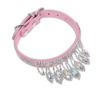 BESPORTBLE Adjustable Pu Leather Dog Collar with Rhinestone Crystals, Small Size 20-27cm Neck, Pink Sparkling Puppy Collar for Small and Medium Dogs