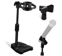 BESPORTBLE Adjustable Table Mic Stand and Mic Clip with Stable Weighted Base, Shock Mount Holder Metal and Plastic Construction for Speeches and Online Classes