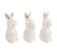 BESPORTBLE Animal Decorative Ornaments 3Pcs Ceramic Easter Bunny Figurines No Hear Speak See Rabbit for Bedroom Living Room Tea Ceremony