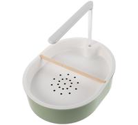 BESPORTBLE Automatic Indoor Bird Bath Tub with Adjustable Pump, Large Parrot Shower Fountain for African Grey, Cockatiel, Budgie - Green Basin with Double Rain Shower and Tube, Pine Wood