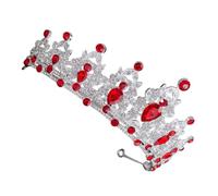 BESPORTBLE Baroque Crown Bridal Tiara Vintage Rhinestone Headpiece for Weddings Birthdays Halloween Celebrations Elegant Hair Accessories for Princesses Queens Silver Red Design
