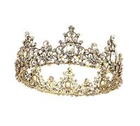 BESPORTBLE Baroque Round Crown Headband Vintage Queen Tiara with Rhinestones Hair Accessories for Women Wedding Prom Birthday Party Celebration