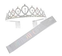 BESPORTBLE Birthday Crown Set with Etiquette Belt Headband Sash for Birthday Parties Celebrations and Costumes Lightweight Elegant Design