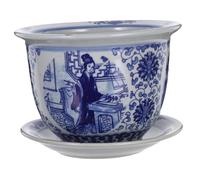 BESPORTBLE Blue and White Porcelain Ceramic Flower Pot with Saucer Decorative Chinese Planter for Indoor Succulents Bonsai and Houseplants Traditional Artistic Pattern Multipurpose Ceramic
