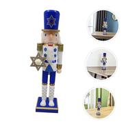 BESPORTBLE Blue and White Wooden Nutcracker Soldier Figurine Hanukkah Nutcracker Decoration Jewish Holiday Ornament Tabletop Decor for Party and Home