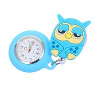 BESPORTBLE Blue Silicone Nurse Lapel Watch with Owl Design, Stretchable Retractable Pocket Fob, Press Button to Open, Setting Accessory for Doctors and Nurses