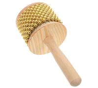 BESPORTBLE Cabasa Percussion Instrument with Wooden Handle and Metal Beads, 8.5cm Gold Rhythm Shaker for Jazz, Latin and World Music Performances, Handheld Musical Shaker for Adults and Boys