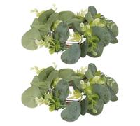 BESPORTBLE Candle Rings Artificial Eucalyptus Leaves Wreath Candle Rings Pack of 2 Small Wreaths Pillar Candle Holder for Autumn Christmas Wedding Front Door Table Decoration Centre Piece 25 cm,Green
