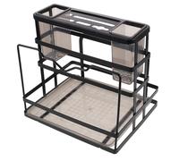 BESPORTBLE Carbon Steel Kitchen Sink Organizer Sponge Holder Stand with Removable Drain Tray Multifunctional Knife and Utensil Holder Rack Space-Saving Storage for Knives Cutting Boards and