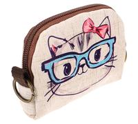 BESPORTBLE Cartoon Cotton Linen Coin Purse Small Zipper Pouch Change Wallet for Women Durable Printed Key Bag with Cute Cat Design