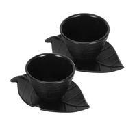 BESPORTBLE Cast Iron Chinese Tea Cup and Saucer Set, 2pcs Vintage Asian Style Teacup with Leaf-Shaped Coaster, Decorative Traditional Tea Set for Festive Gatherings and Home Use