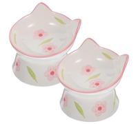 BESPORTBLE Cat Elevated Feeder 2pcs Ceramic Cat Bowls with Slanted Mouth, Stable Bowl Bottom and Cat Ear Shape for Cat Feeding
