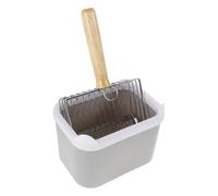 BESPORTBLE Cat Litter Scoop Stainless Steel with Ergonomic Wood Handle and Holder Stand, Efficient Sifting Performance for Fine Cat Litter, Easy Storage Solution a Fresh Environment