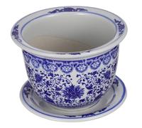 BESPORTBLE Ceramic Blue and White Planter Pot with Tray Succulent Pot with Drainage Hole Versatile Indoor Flower for Balcony Office