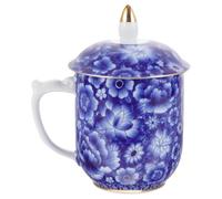 BESPORTBLE Ceramic Bone China Tea Cup with Lid Vintage Chinese Style Tea Steeping Mug for Office Home Dormitory Elegant Porcelain Mug for Loose Leaf Brewing