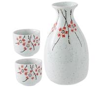 BESPORTBLE Ceramic Sake Serving Set 1 Pot 2 Cups Traditional Japanese Porcelain Sake Kettle with Cherry Blossom Design for Home Dining and Entertaining