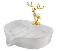 BESPORTBLE Ceramic Soap Holder with Draining Mouth Design for Kitchen and Public Washroom, Multi-purpose Lovely White Soap Tray Featuring Cute Deer Shape and Sturdy Alloy Accents