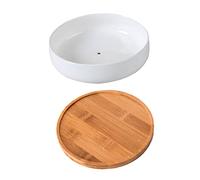 BESPORTBLE Ceramic Succulent Planter with Bamboo Saucer Shallow Round Pot for Indoor Plants Cactus Aloe and Flower Gardening Decorative Modern Flowerpot for Home Office and Gift
