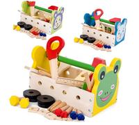 BESPORTBLE Childrens Wooden Portable Cartoon Multi-function Tool Box Solid Wood Educational for Boys and Enhancing Social Skills and Intellectual Development