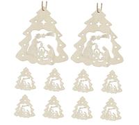 BESPORTBLE Christian Christmas Decorations, 10Pcs Wooden Nativity Tree Decorations Nativity Scene Hanging Ornaments Birth of Jesus Christian Ornaments for Xmas Tree