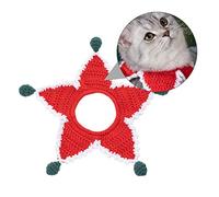 BESPORTBLE Christmas Five Pointed Star Cat Collar Red Woolen Yarn Neck Lace with Balls Large Reusable Soft Pet Neck for Festive Decoration and Cat Attention