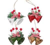 BESPORTBLE Christmas Jingle Bells, 4Pcs Christmas Bell Ornaments with Red Berry Bow, Xmas Tree Hanging Pendants for Xmas Holiday Party Decorations DIY Craft