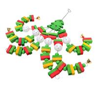 BESPORTBLE Christmas Tree Shaped Parrot Chewing for Bird Cage, Wood | Hanging Hoop Included, Green Colourful Design, Beak Grinding Plaything, for Conures and Birds during Christmas Season