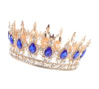 BESPORTBLE Classic Blue and Gold Rhinestone Bride Crown Wedding Headdress for Women Elegant Party Hair Ornament Unique Bridal Accessories Stunning Wedding Dress Decoration