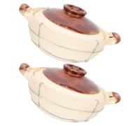 BESPORTBLE Clay Pot Cooking Stew Pots with Iron Handle High-Temperature Resistant Pottery Clay 2pcs with Lid Uniform Heat Distribution for Soup and Boiling for Home Kitchens