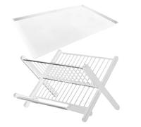 BESPORTBLE Compact Folding Dish Drainer Rack with Drip Tray Kitchen Plate Holder for Bowls Plates and Cutlery White Suitable for Kitchen Countertops and Small Spaces
