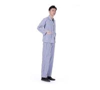BESPORTBLE Cotton Long Sleeve Patient Pajamas Set for Adults Blue and White Striped Sleepwear Comfortable Hospital Nightwear for Men and Women Size m