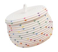 BESPORTBLE Cotton Rope Egg Storage Basket with Lid, Hand-woven Nordic Kitchen Organizer for Desktop and Household, Woven Cotton Rope Storage Basket for Food and Snack Holder