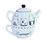 BESPORTBLE Creative Cat Pattern Ceramic Tea Pot and Cup Set with Widened Design for Personal Use Stable Placement Tea Set for Small Gatherings