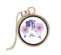 BESPORTBLE Creative Glass Dried Flowers Necklace Elegant Clavicle Chain Jewelry for Women Unique Floral Design present for Special Occasions Eye Catching Accessory Purple