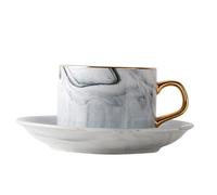 BESPORTBLE Creative Marble Ceramic Coffee Mug with Saucer Grey Afternoon Tea Cup for Coffee Tea Juice High Grade Material Elegant European Style for Home and Gift Use