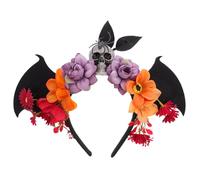 BESPORTBLE Day of The Dead Headband - Mexican Flower Crown Headpiece with Skull and Bat Wings For Women Halloween Photo Props Stage Show Cosplay Props
