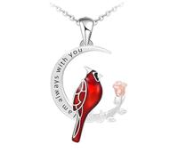 BESPORTBLE Delicate Moon Pendant Necklace Red Bird Charm, Fashion Accessory for Women, Romantic Rose and Crescent Design, Suitable for Couples and Everyday Wear