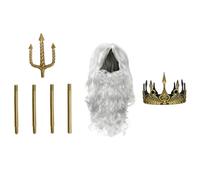 BESPORTBLE Demon Handheld Pitch Fork 1 Set Golden King Crown and Trident Prop for Adults Stage Performance Role Play with Wig and Fake Beard
