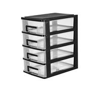 BESPORTBLE Desktop Drawer Organizer 4 Layer Chest Box Small Plastic Office Storage Box Table Debris Cosmetic Holder (Black and Transparent)