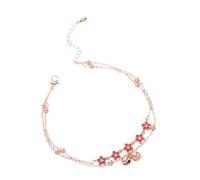 BESPORTBLE Double Layer Peach Blossom Bell Anklet for Women Adjustable Clasp Lightweight Foot Jewelry Cultural Elegance Summer Accessory for Beach and Daily Wear