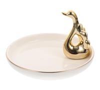 BESPORTBLE Elegant Ceramic and Metal Swan Jewelry Display Tray with Multifunctional Desktop Organization and Fine Texture, for Earrings and Ring Storage