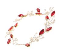 BESPORTBLE Elegant Red Rhinestone and Pearl Bridal Headband Hair Accessory for Wedding Shows and Special Occasions, Fine Workmanship with Bright and Shiny Metal Design