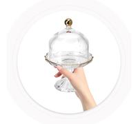 BESPORTBLE European Luxury Glass Cake Stand with Dome Lid Transparent Dessert Display Plate for Fresh Fruit Snacks and Cakes Dustproof Cloche Bell Jar for Parties Weddings and Home Gatherings
