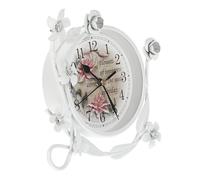 BESPORTBLE European Style Vintage Silent Table Clock Rustic White Iron Art Desk Clock for Living Room Home Decor Non-Ticking Creative Adornment