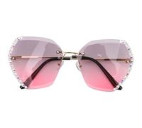 BESPORTBLE Fashion Frameless Cut Edge Women' Sunglasses with Crystal Rhinestones UV Protection Eyewear Accessories Golden Light Double Red Lens
